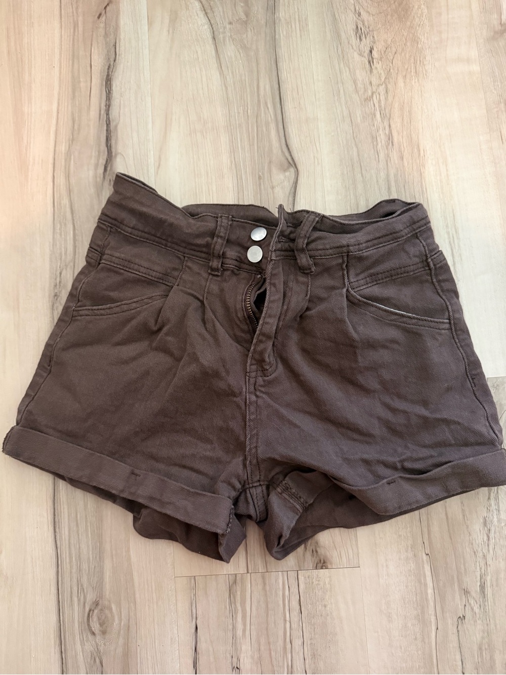 High-Rise Brown Denim Women's Shorts - S